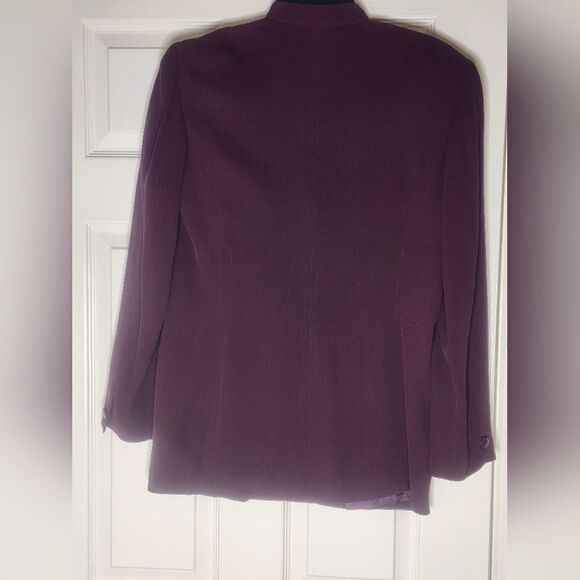 Vtg Episode 6 Black Raspberry 1 Button 100%SILK Lined Ribbed Knit Women Blazer - Picture 8 of 9